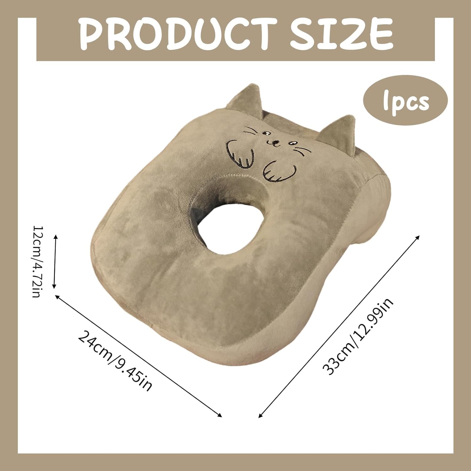 Pernă de somn pentru birou, bumbac de memorie, pernă drăguță cu gaură pentru ureche, pernă de somn moale, pernă pentru urechi pentru dormit lateral pentru femei, fete, copii (pisoi gri) Perne ortopedice cervicale Naty Shop