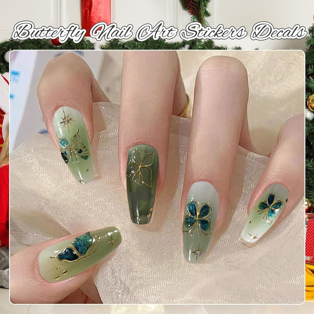 2 Blätter 5D Schmetterling Nagelsticker Selbstklebend, Nagelsticker Gold Rand, Nagel Designing Zubehör, Nail Art Stickers, Schmetterlinge Deko Nagelaufkleber, Nageltattoos