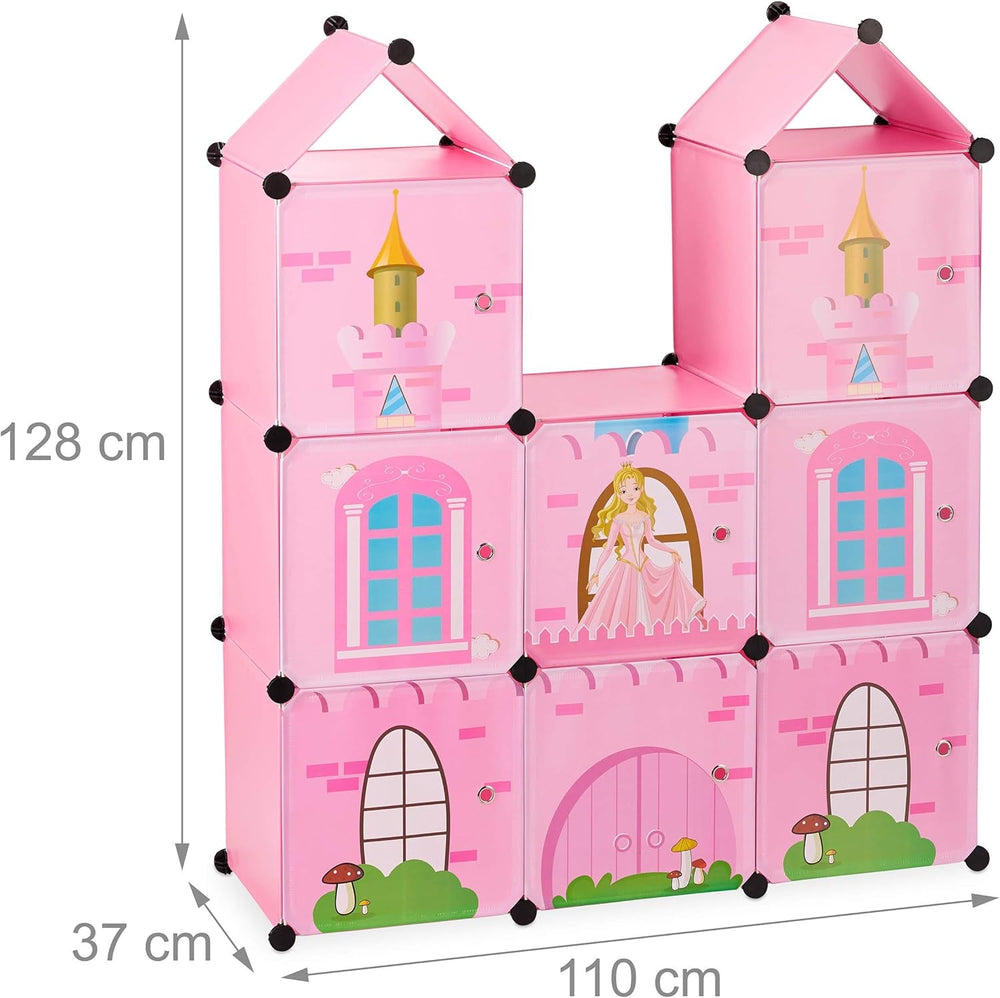 Relaxdays Scaffale per Cameretta per Bambini, Castello della Principessa, Plastica, Armadietto Fai da Te con Ante, HBT: 128 X 110 X 37 Cm, Rosa Naty Shop Dollhouses