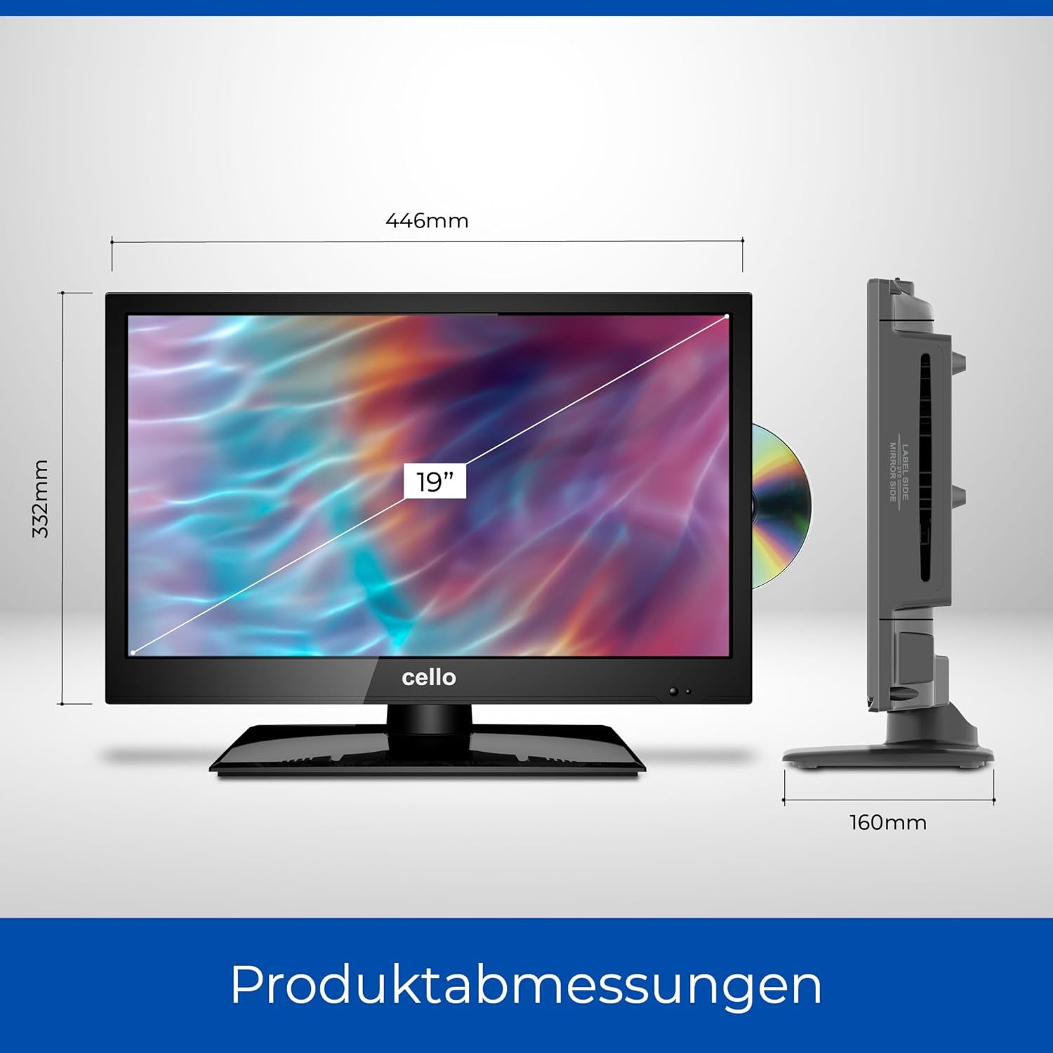 Televizor LED Cello C1920FSDE HD Ready de 19" (diagonală 47 cm), cu player DVD încorporat și tuner triplu DVBT2 S2, negru