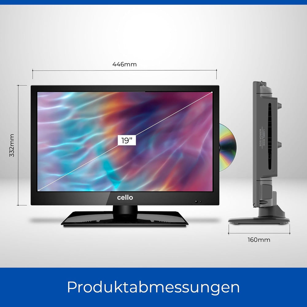 Televizor LED Cello C1920FSDE HD Ready de 19" (diagonală 47 cm), cu player DVD încorporat și tuner triplu DVBT2 S2, negru