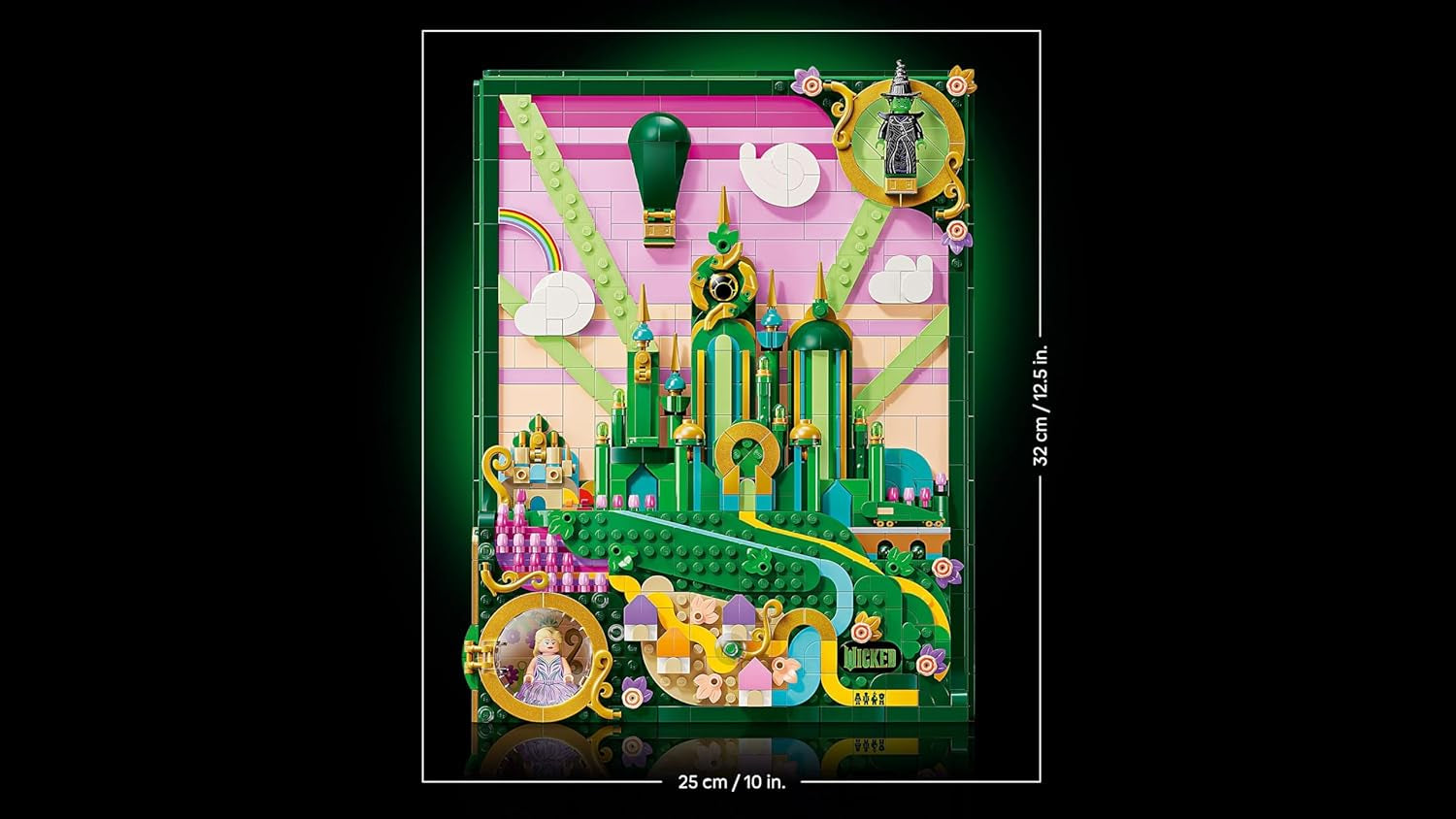 LEGO Wicked Emerald City Wandkunst - 3D Modell für Erwachsene - Modellbau mit 6 Minifiguren inkl. Dorothy sowie Toto Hundefigur - DIY Deko fürs Wohnzimmer - Geschenk für Filmfans - 75685