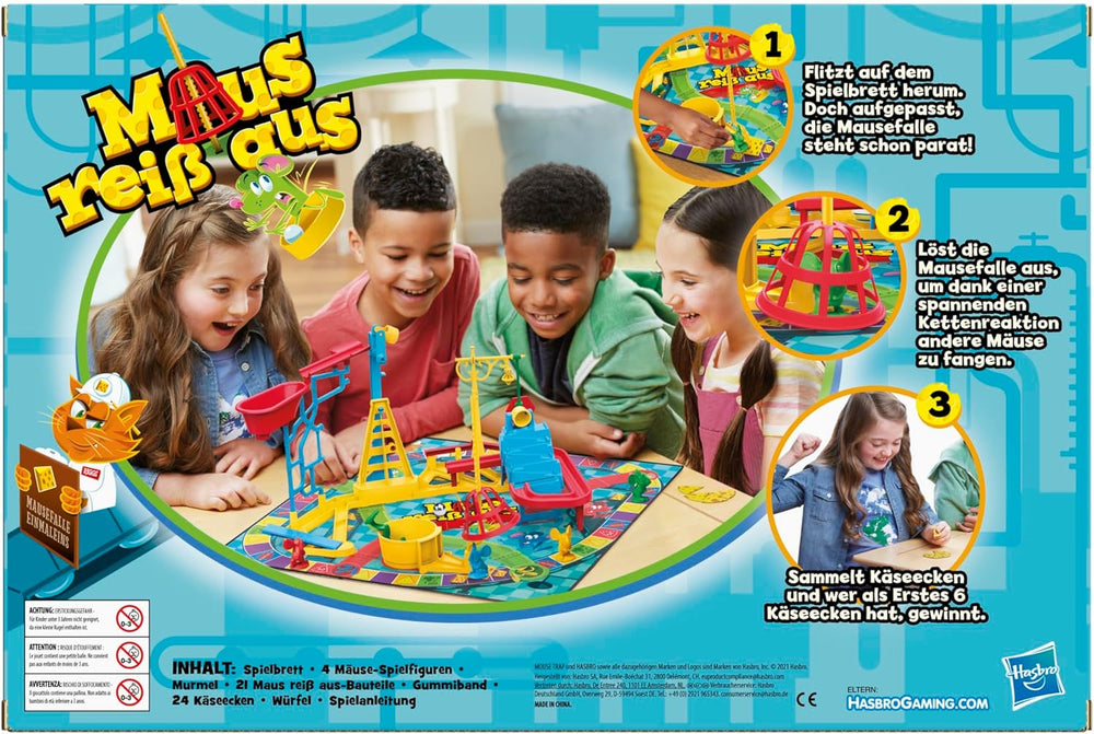 Mouse Run Away, un joc de familie pentru 2 până la 4 jucători, un joc de societate multiplayer clasic cu configurare simplă pentru copii cu vârsta de 6 ani și peste, un joc de societate pentru familie