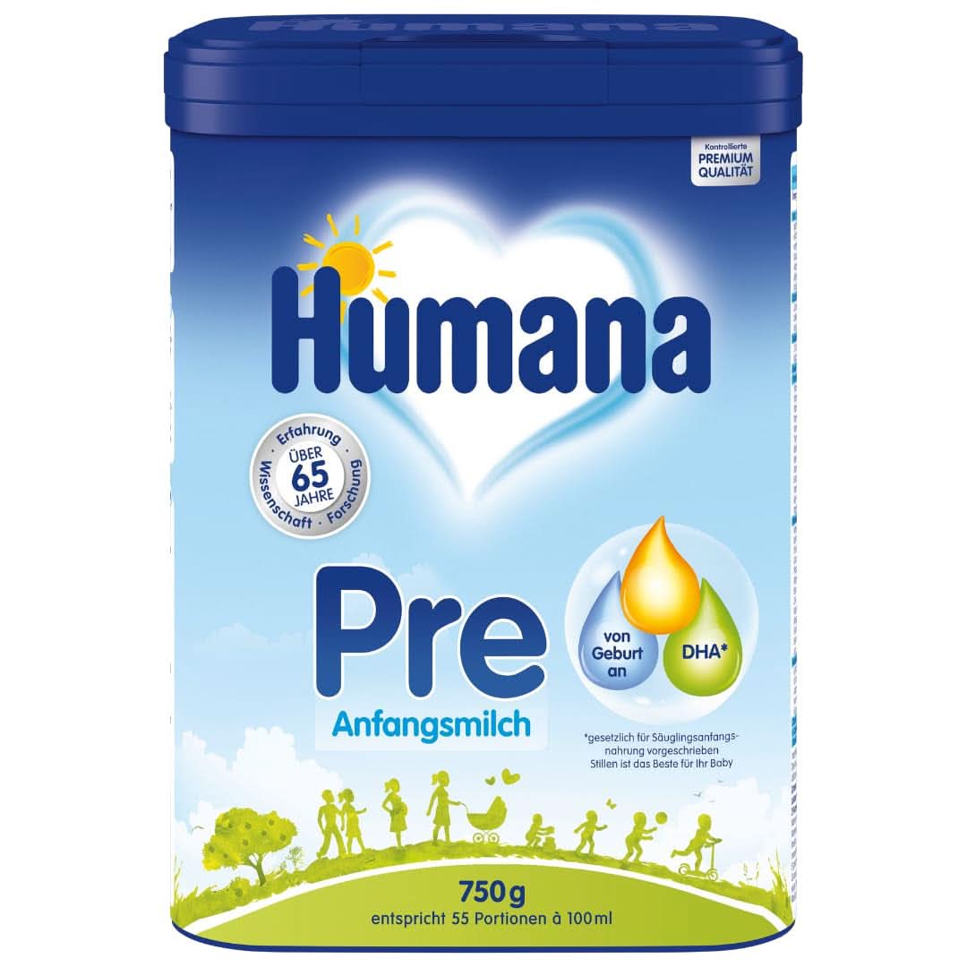 Humana Inizial PRE latte, dalla nascita, latte in polvere per lattanti, solo con DHA e lattosio, 750 g Naty Shop 750 grammi Latte in polvere