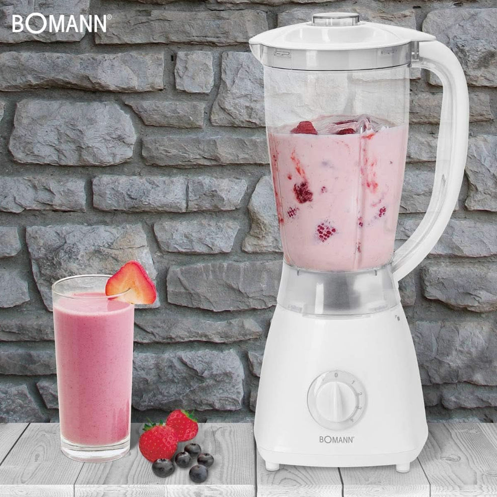 Bomann 378 CB Universalmixer Zum Pürieren, Schlagen, Zerkleinern, Shaken und Mixen, Ice Crush-Funktion, Kraftvoller 500 Watt-Motor, Abnehmbarer Mixbehälter Mit 1.5 Liter, Edelstahlmesser, Weiß, UM 378 CB Kitchen Naty Shop