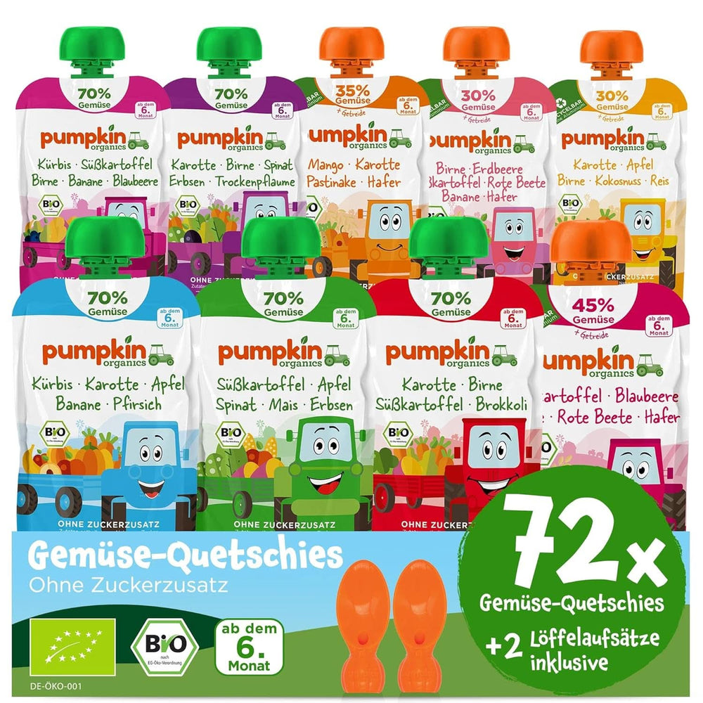Pumpkin Organics Confezione da 24, purea di verdure biologiche, senza zuccheri aggiunti, per bambini dai 6 mesi, 24 x 100 grammi Madre e bambino Naty Shop 72 x 100 grammi