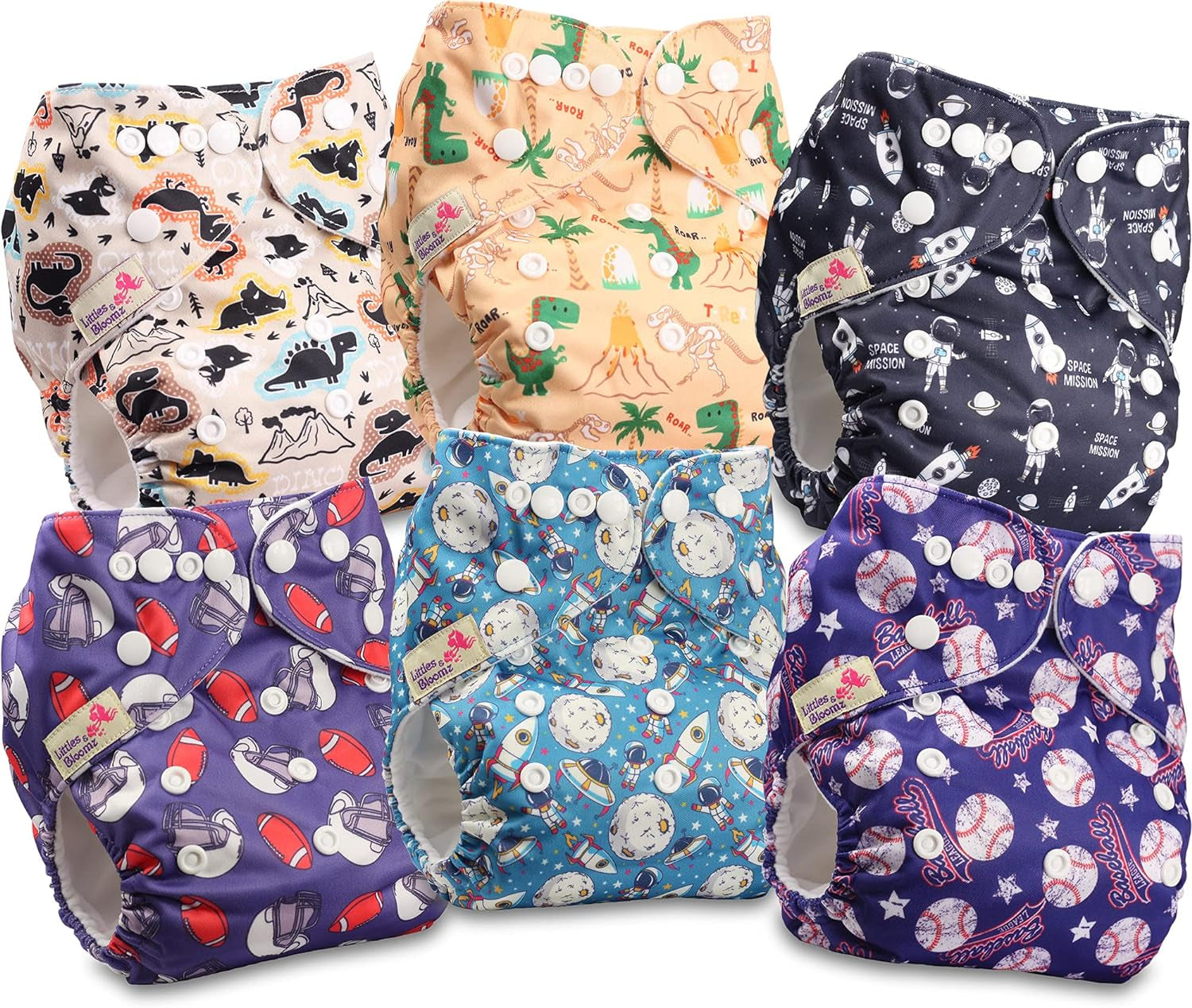 Littles and Bloomz FLP2-0406 Pannolino riutilizzabile con clip standard, 4 pannolini