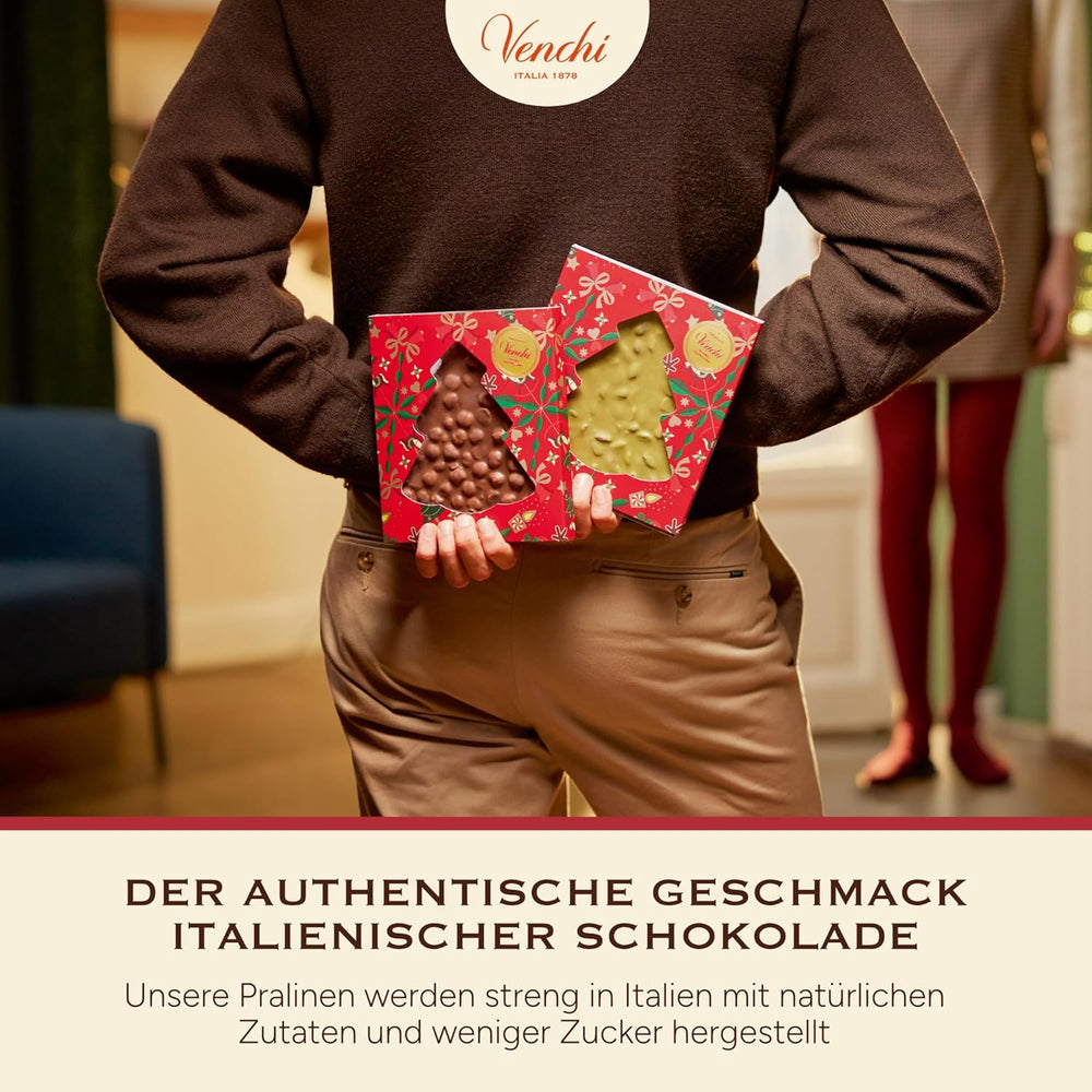 Venchi, Brutto&Buono, Tavoletta di Cioccolato al Latte "Nocciola della Foresta Piemontese" Artigianale a Forma di Abete, 200g, Senza Glutine, Collezione Natalizia in Edizione Limitata, Idea Regalo