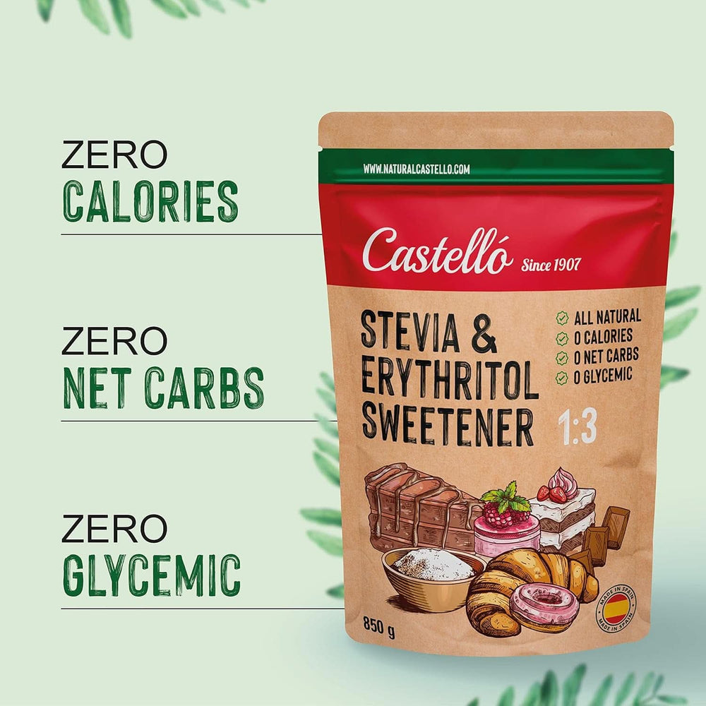 Dolcificante Stevia + Eritritolo 1:3, 1G = 3G Zucchero, 850 grammi Dolcificanti Naty Shop