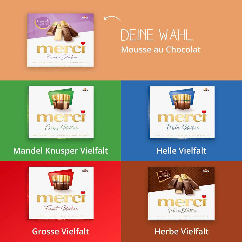 merci Finest Selection Mousse au Chocolat Variety – 1 x 210 g – Specialità Squisita Mousse al Cioccolato – Praline ripiene e vuote