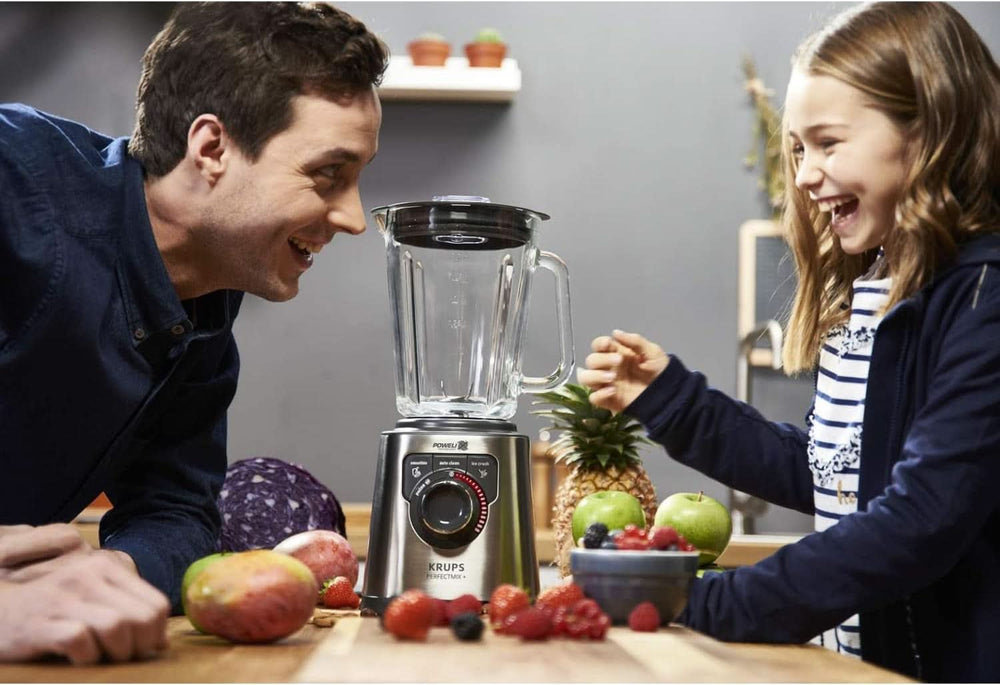 Krups KB403D Perfectmix + Hochleistungsstandmixer | 1.200 W| 28.000 giri al minuto | Contenitore per bicchiere da 2 litri | 3 programmi preimpostati | Powelix- Tecnologia | Edelstahl/Dunkelgrau Cucina Naty Shop