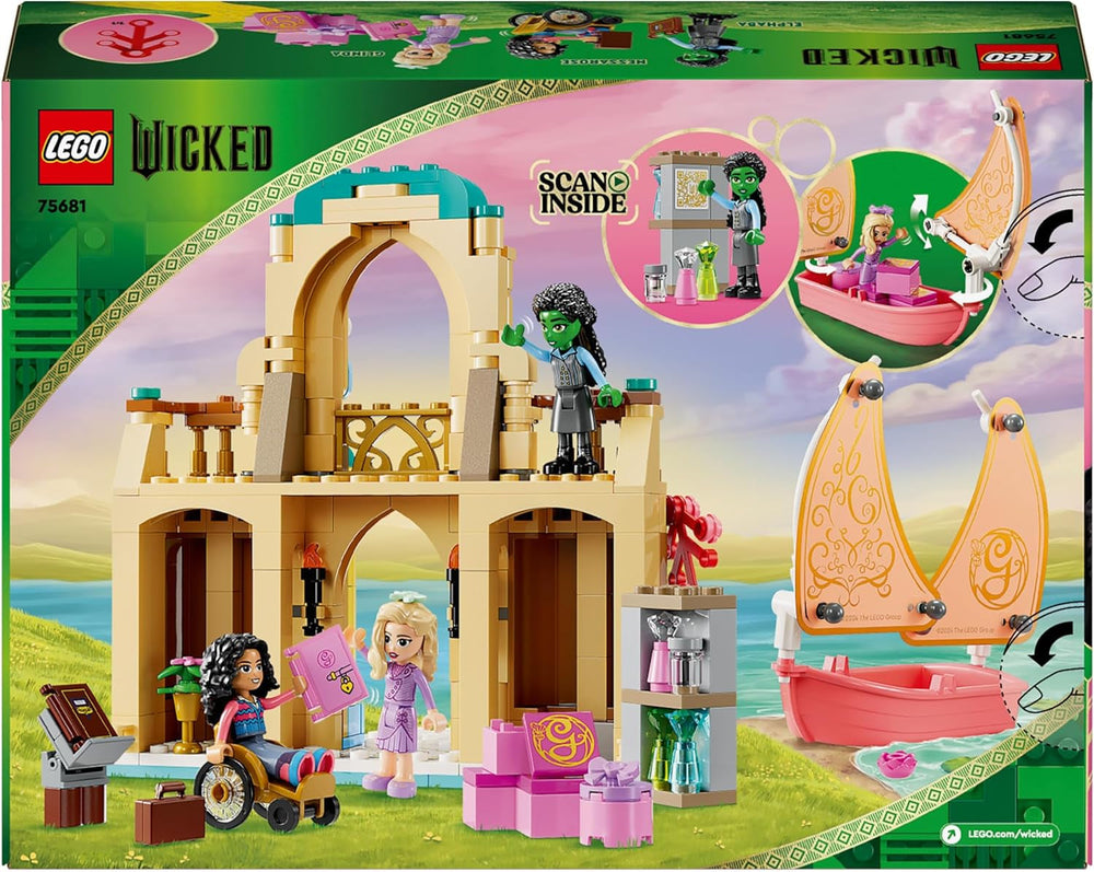LEGO Wicked Glinda, Elphaba e Nessarose alla Shiz University Barca a vela e 3 personaggi Barca giocattolo, regalo per ragazze e ragazzi di 7 anni Amanti delle case delle bambole 75681 Set da costruzione Besuche den LEGO-Store