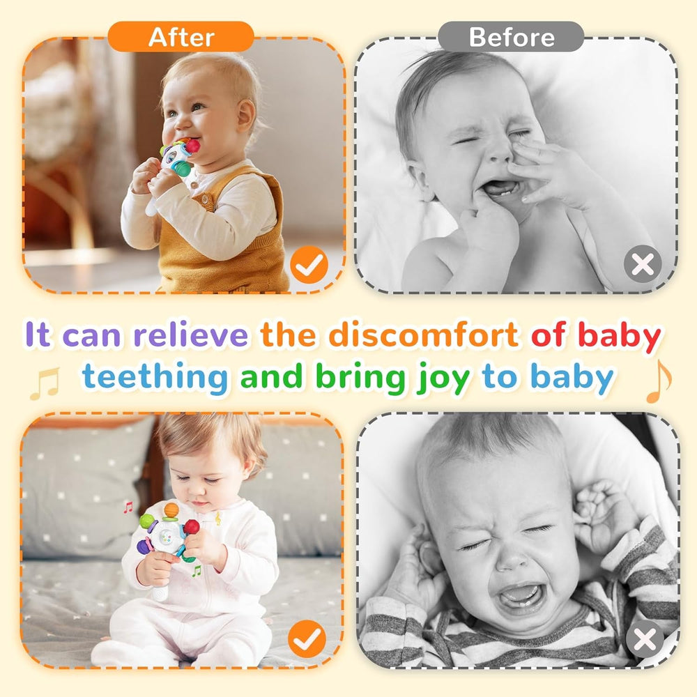 Inele de dentiție pentru bebeluși, de calitate alimentară - fără BPA, design rezistent la sufocare, prindere întărită, potrivite pentru dezvoltarea auzului și a dinților, ideale pentru bebelușii cu vârsta cuprinsă între 0 și 36 de luni (Alb)