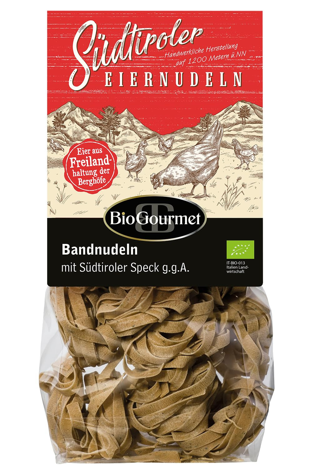 Tagliatelle BioGourmet con Schüttelbrot dell'Alto Adige (IGP) | Tagliatelle all'uovo salate e aromatizzate con genuino speck dell'Alto Adige | 1x250g biologico