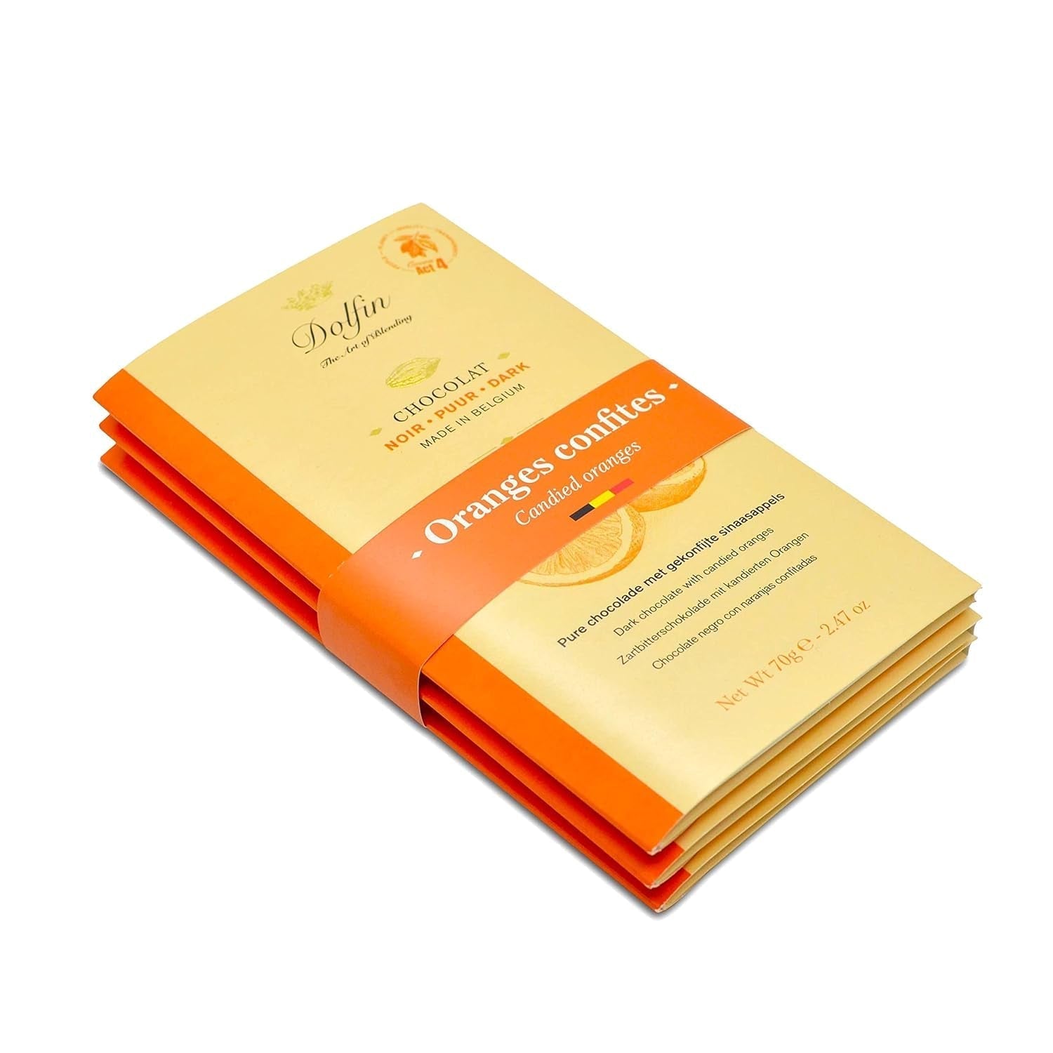 Dolfin Pachet de 3 ciocolată cu diverse arome - ciocolată artizanală belgiană, 210 g Bomboane de Ciocolata Naty Shop 210 G Portocale confiate