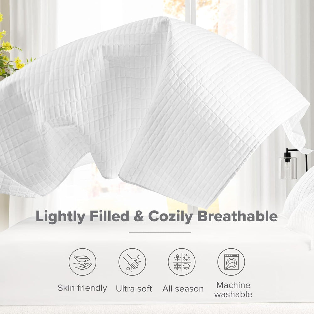 Comfort Spaces Kienna Quilt Set, cusături duble de lux, pătură de vară, ușoară, moale, lenjerie de pat pe tot parcursul anului, față de pernă asortată, albă, pătură pentru paturi King Size (264.2 X 228.6 Cm), Plapumi si pilote Naty Shop