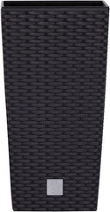Ghiveci/ghiveci cu aspect de ratan Prosperplast cu insert | 32,5 x 32,5 x 61 cm | antracit | rezistent la intemperii și UV | fabricat din plastic robust | pentru interior și exterior