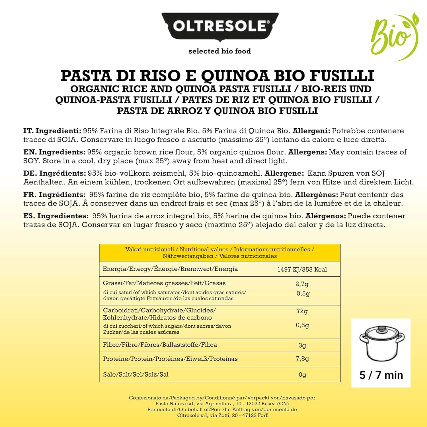 - Bio-Reis- und Quinoa-Pasta glutenfrei, Fusilli-Format - glutenfreie Pasta mit Vollkornreismehl und weisser Quinoa aus biologischem Anbau, vegan, Packung mit 3 Packungen à 350 g