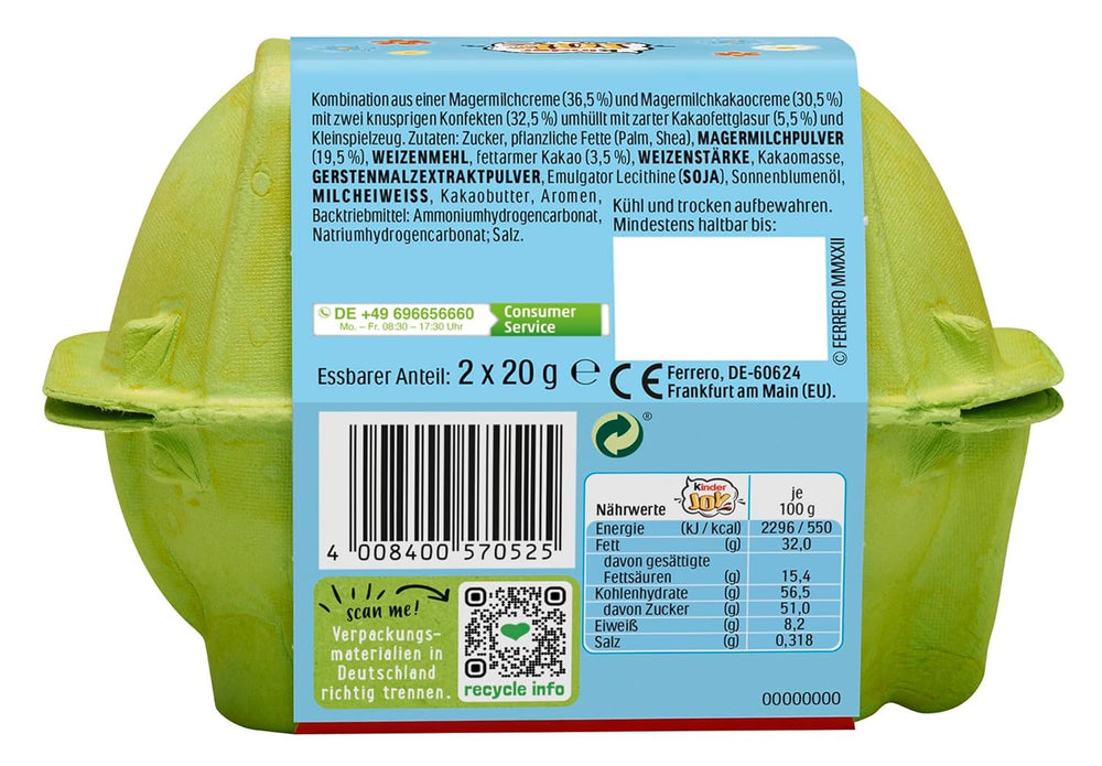 Kinder Joy confezione da 2 - Una metà con deliziosa crema al latte e cacao e palline croccanti, l'altra metà con una grande sorpresa - Cioccolato pasquale, dolci pasquali - Regalo di Pasqua - 40g