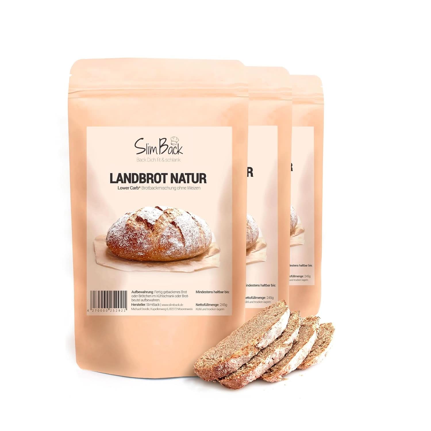 MISCELA PER PANE A BASSO CONTENUTO DI CARBONE, alternativa al pane proteico cheto, vegano e senza glutine, senza soia e cereali Kitchen Naty Shop Set 3 x 245 grammi