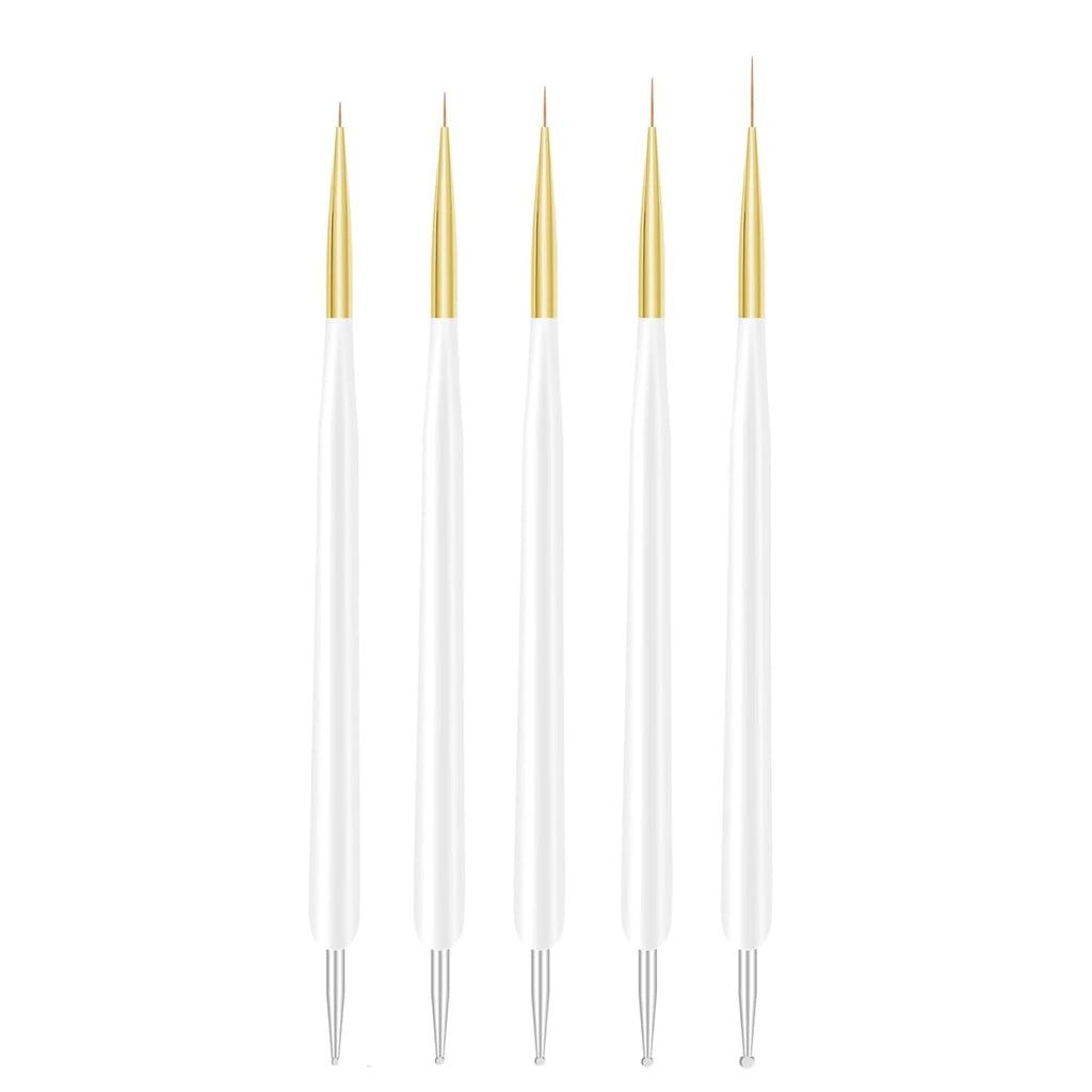 Nagelkunst-Pinsel, 5 Stück, Nailart-Pinsel, Punktierstift-Werkzeuge, Malkunst-Design-Pinsel-Set Für Lange Linien, Dünne Details, Feine Zeichnungsgrößen 7/9/11/15/22 Mm, Schwarz