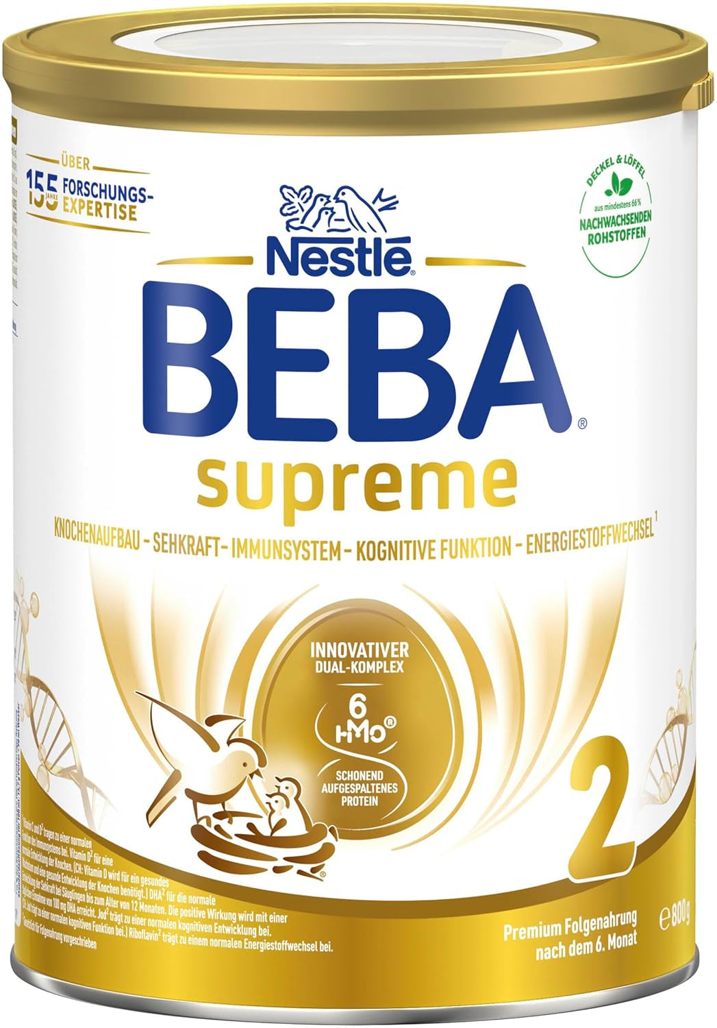 BEBA SUPREME 2 Latte di proseguimento dopo 6 mesi, solo lattosio, senza olio di palma, conf. da 6 (6 x 800g) Naty Shop