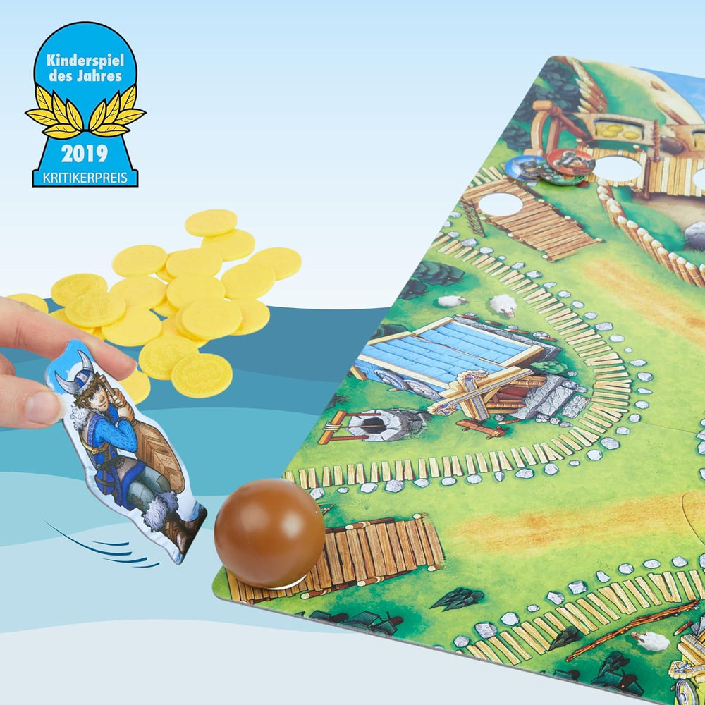 HABA Valley of the Vikings - Gioco da tavolo di destrezza veloce dai 6 anni in su per 2-4 giocatori - Tavolo da gioco XXL e navi vichinghe 3D - Promuove tattica e coraggio - 1304697001