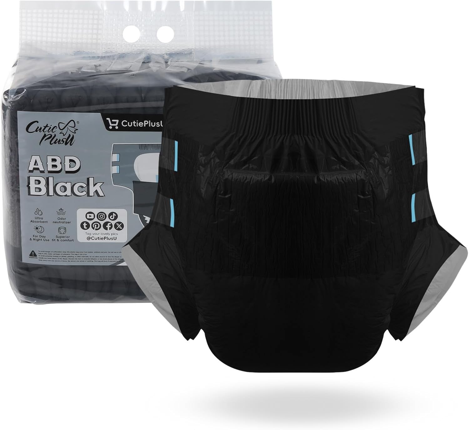 CutiePlusU Pannolini per adulti, confezione da 10 mutandine per incontinenza usa e getta con passanti per donne e uomini, massima assorbenza durante la notte - Blu (taglia grande 94-119 cm)