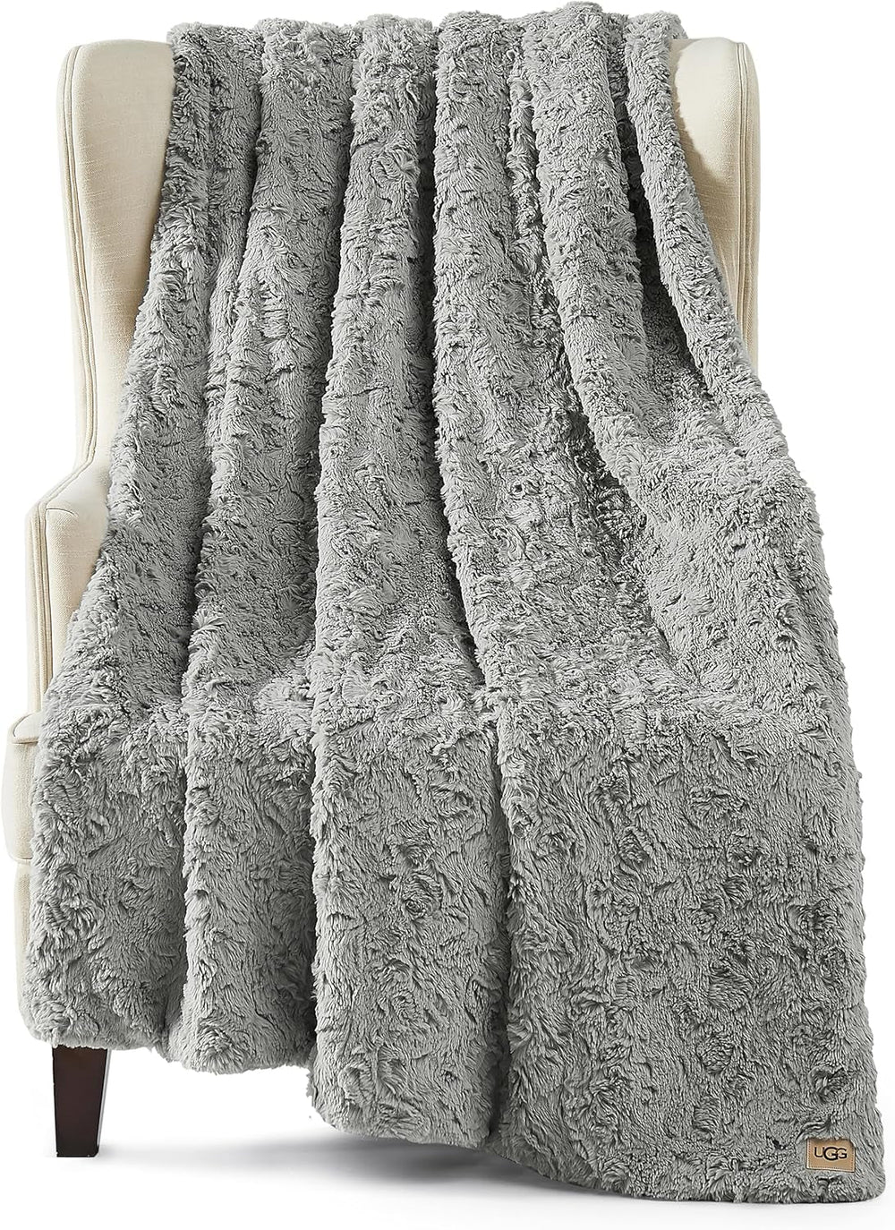 UGG Adalee 10483 Coperta in morbida pelliccia sintetica, reversibile, lussuosa, accogliente, soffice, soffice, stile hotel, Boho, decorazione per la casa, morbida, lussuosa, comoda coperta per divano, 178 x 127 cm, letti e coperte UGG grigio