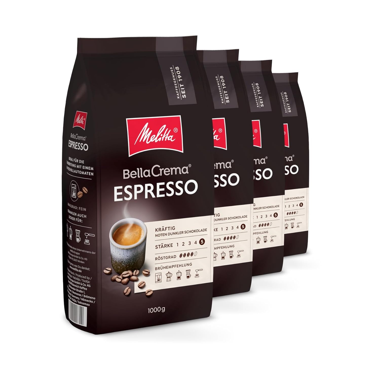 Melitta Bellacrema, boabe de cafea întregi Cafea Naty Shop 4 x 1 Kg Espresso