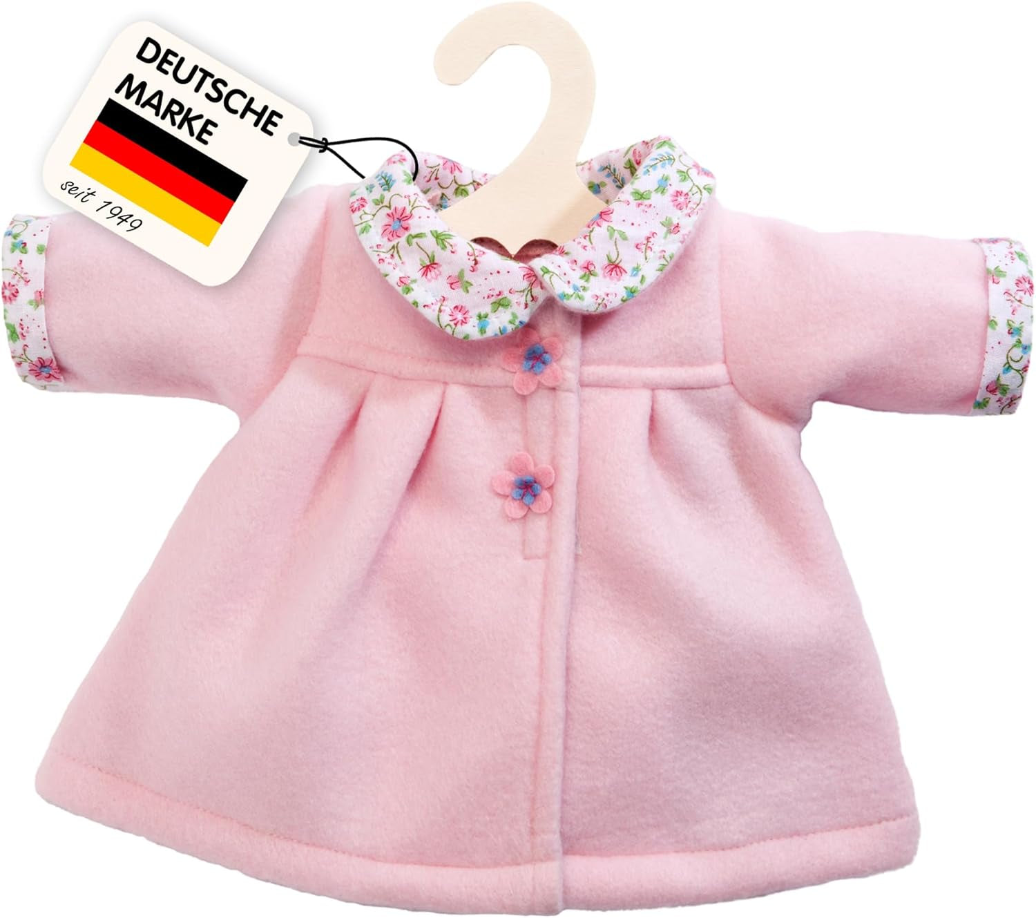 Heless 2277 - Mantel für Puppen mit blumigem Rundkragen, rosa, Größe 35 - 45 cm