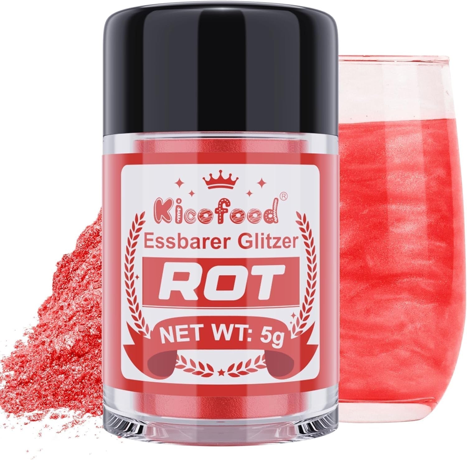 Kicofood, glitter commestibili, 5 grammi, vari colori Glitter Naty Shop Rosso