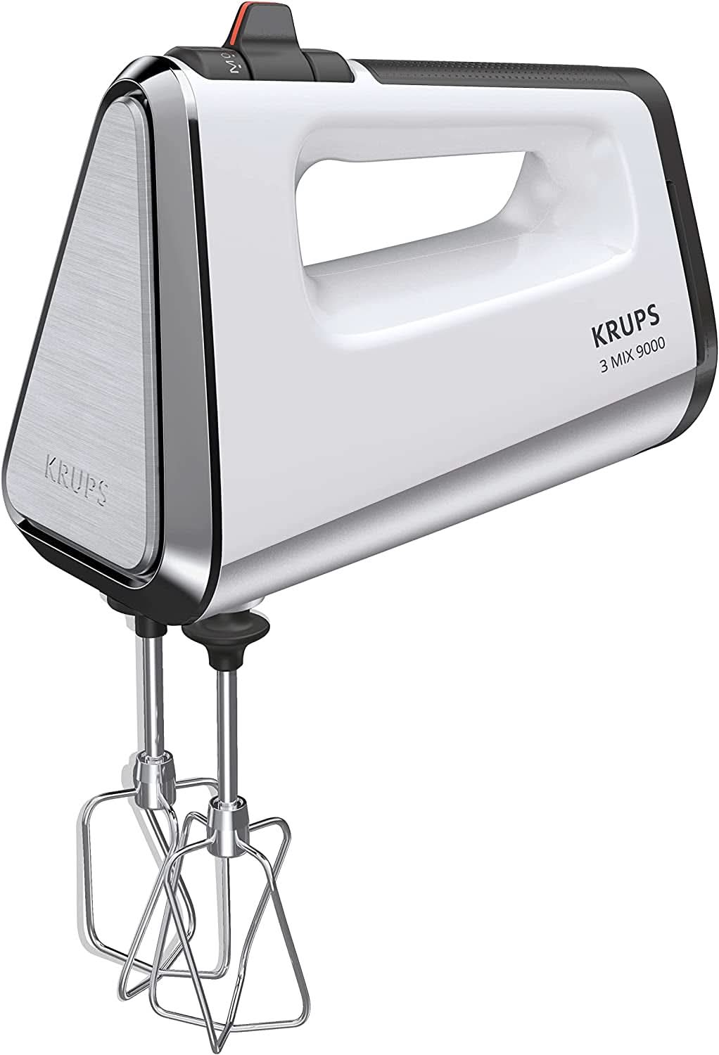 Krups GN9121 3 Mix 9000 Sbattitore manuale | 750 Watt | Geschwindigkeitsregler | Modalità Turbo | Auswurfffunzione | Impugnatura ergonomica incl. Schneebesen, Knethaken, Pürierstab-Aufsatz, Messbecher | Negozio Weiß/Silber Naty