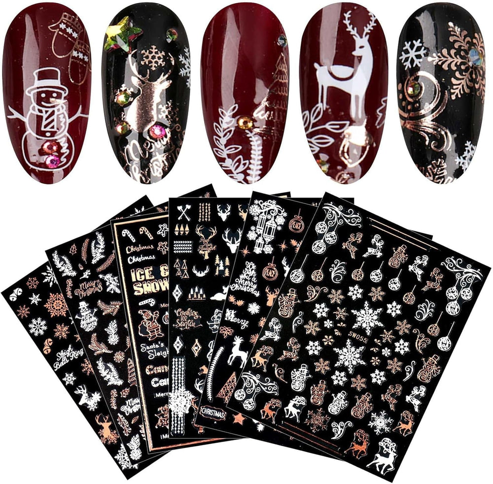 9 Blatt Nagelsticker Weihnachten Nagelaufkleber Selbstklebend Weiß Rentier Schneemann Nail Art Sticker Dekoration Nageldesign Zubehör
