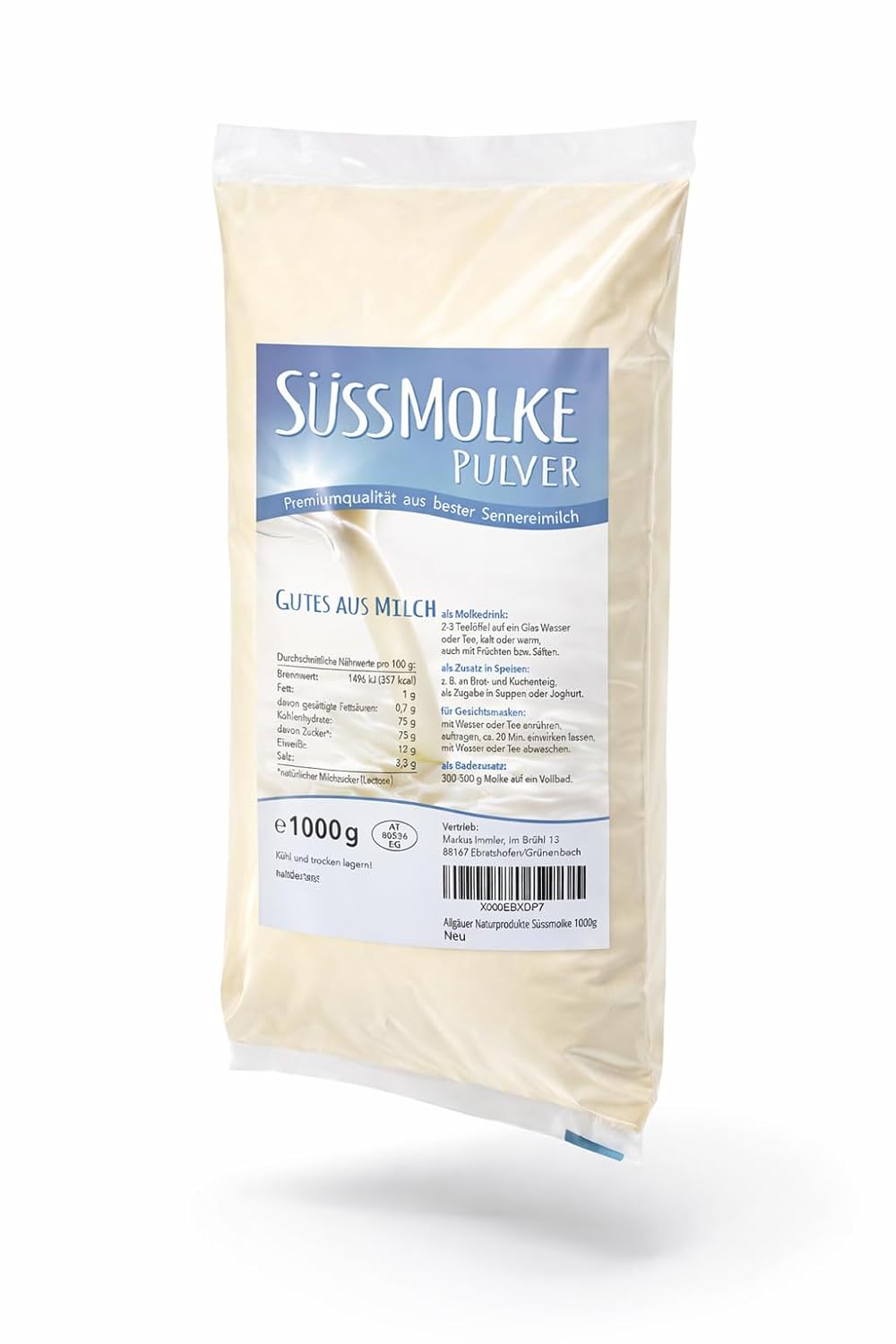 Allgauer Naturprodukte Sweet Whey in polvere 1000 g - Versatile per le bevande