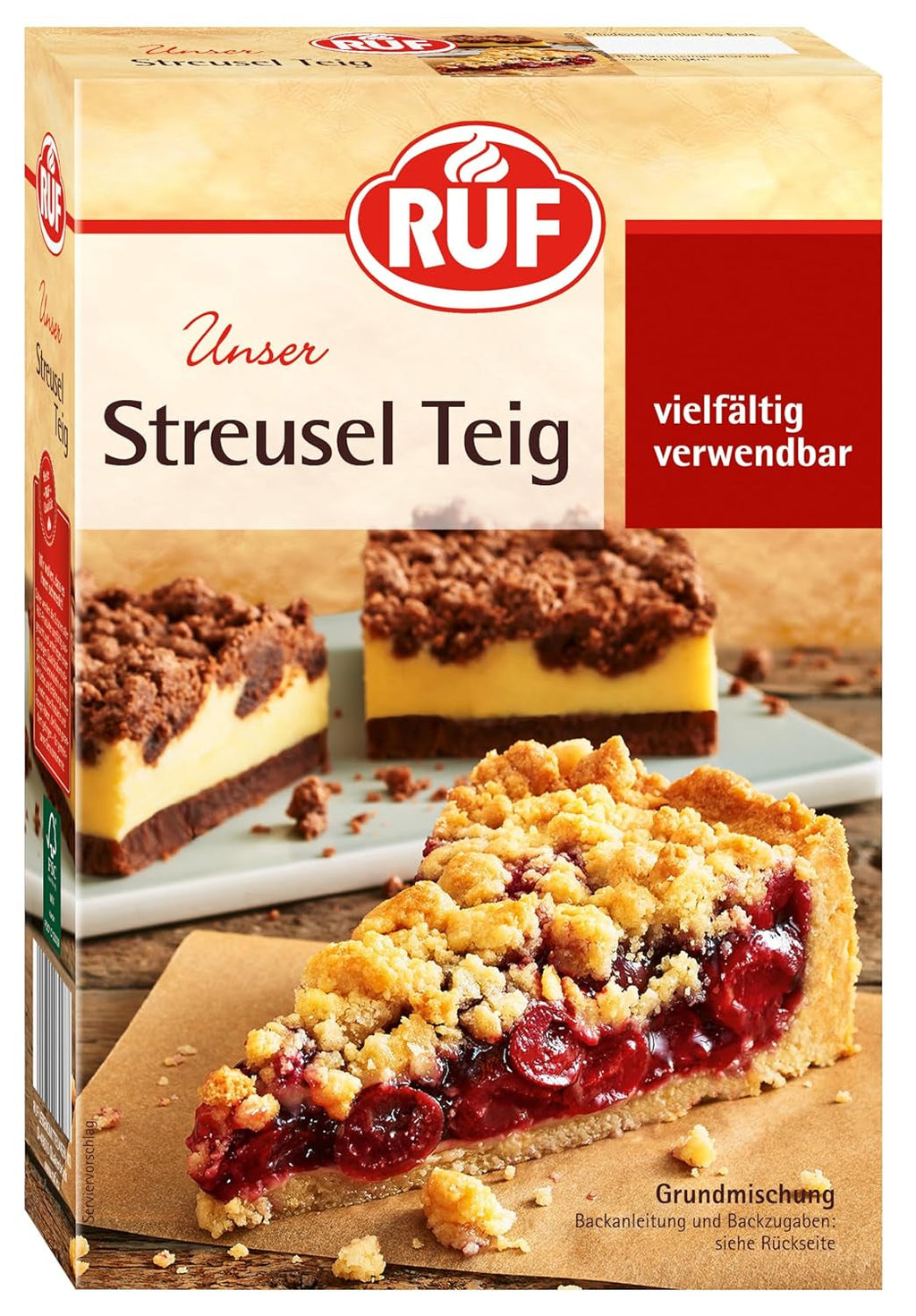 RUF Biskuit Teig, Backmischung Für Einen Saftigen Biskuitteig, Gelingsicher Und Schnell Zubereitet, Zur Herstellung Von Biskuitrollen, Biskuitkuchen Oder Tortenboden, 1 X 250G Naty Shop Streuselkuchen Streuselkuchen
