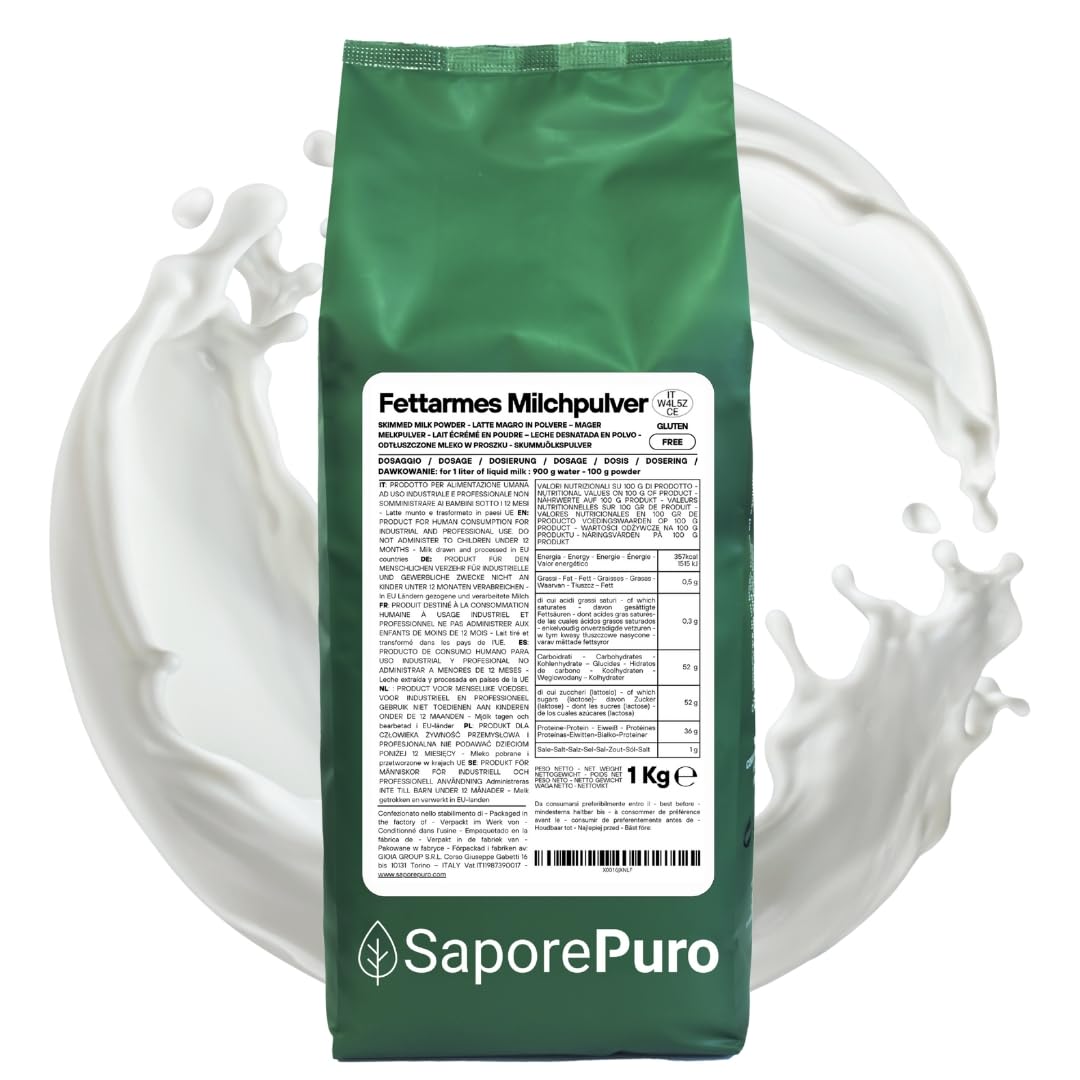 SaporePuro Latte Scremato 1 kg - Alta Solubilità Senza Glutine