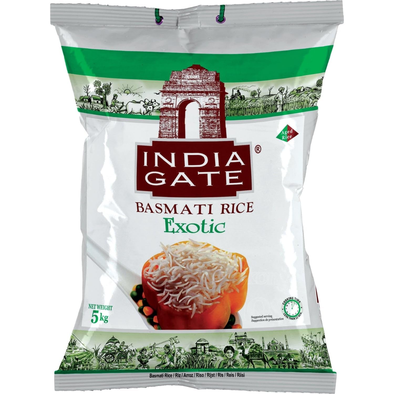 INDIA GATE Riso Basmati Premium – Riso fine a grana lunga, aromatico proveniente dall'India, a grana lunga fine (1 x 5 kg)