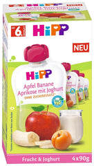 Hipp Frutta e Yogurt Biologici Mela Banana Albicocca con Yogurt 4 x 90 g, conf. da 4 (4 x 4 x 90 g) Mamma e Bambino Naty Shop