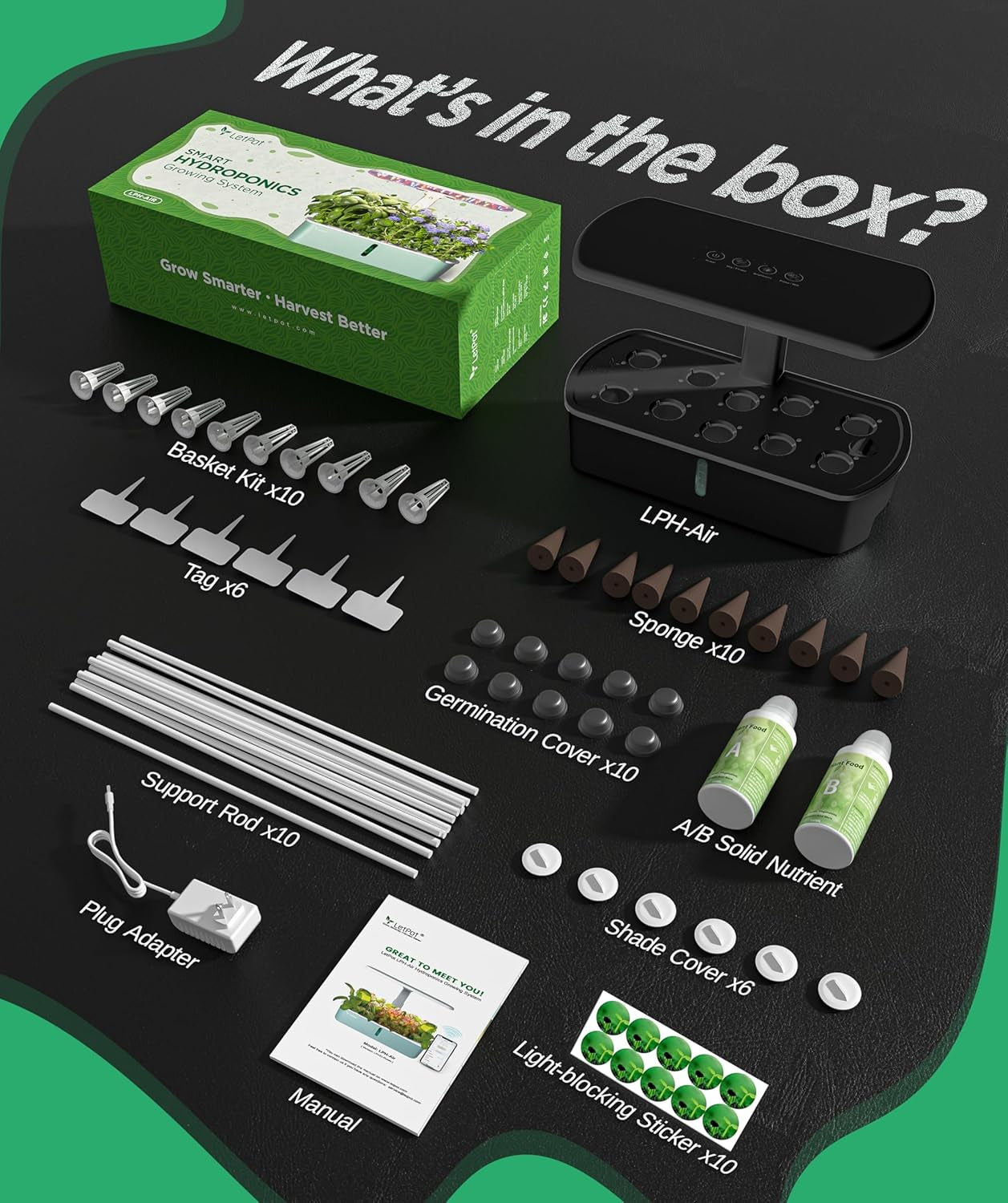 LPH-Air Kit di sistemi di coltivazione idroponica WiFi controllato da app 24W Smart Indoor Garden Grow Light Spettro completo 10 Capsule Planter Kit regalo per giardinaggio indoor