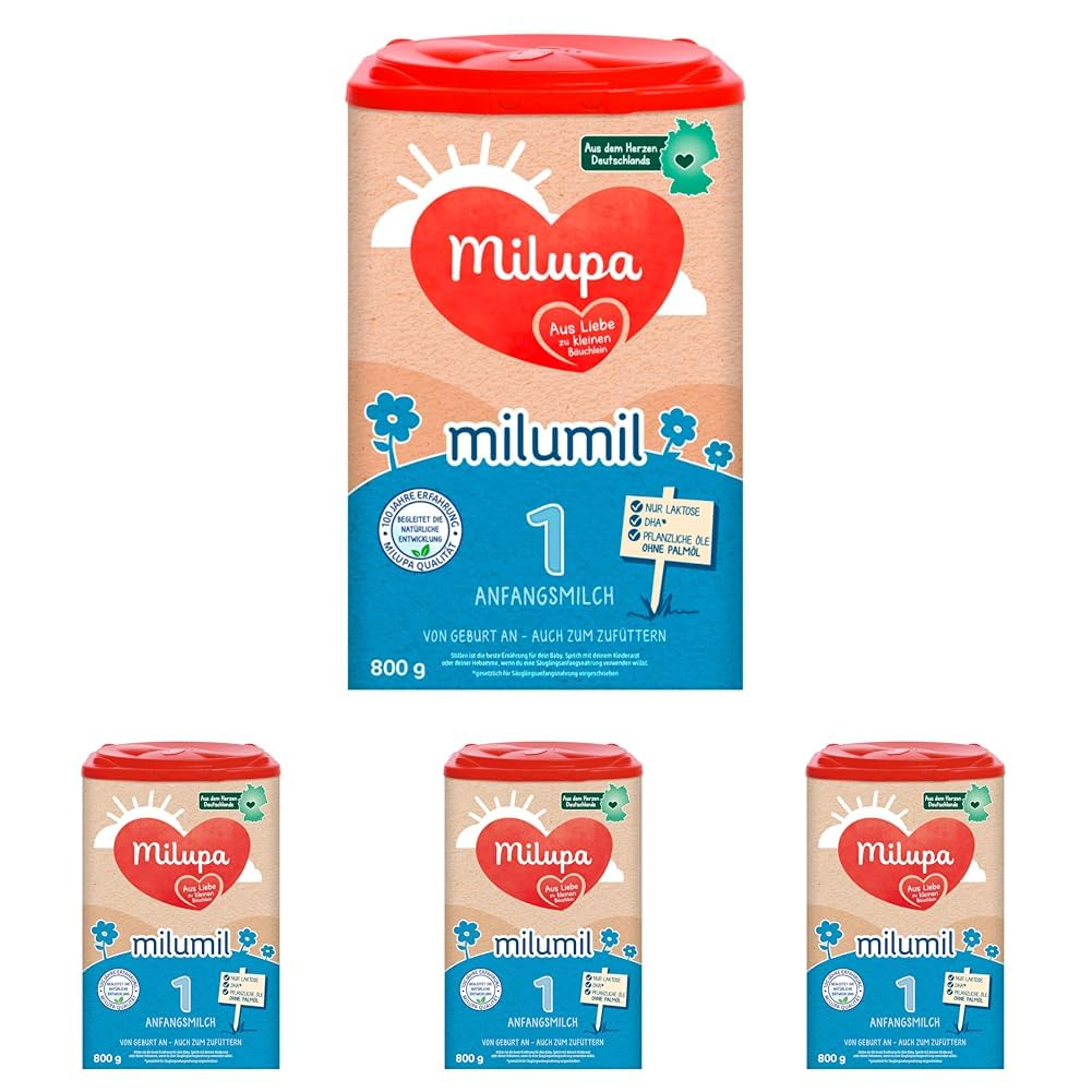 Milupa Milumil Pre, Latte in polvere per neonati - Con importanti sostanze nutritive e senza olio di palma - 800 g Naty Shop 4 x 800 grammi Milumil 1