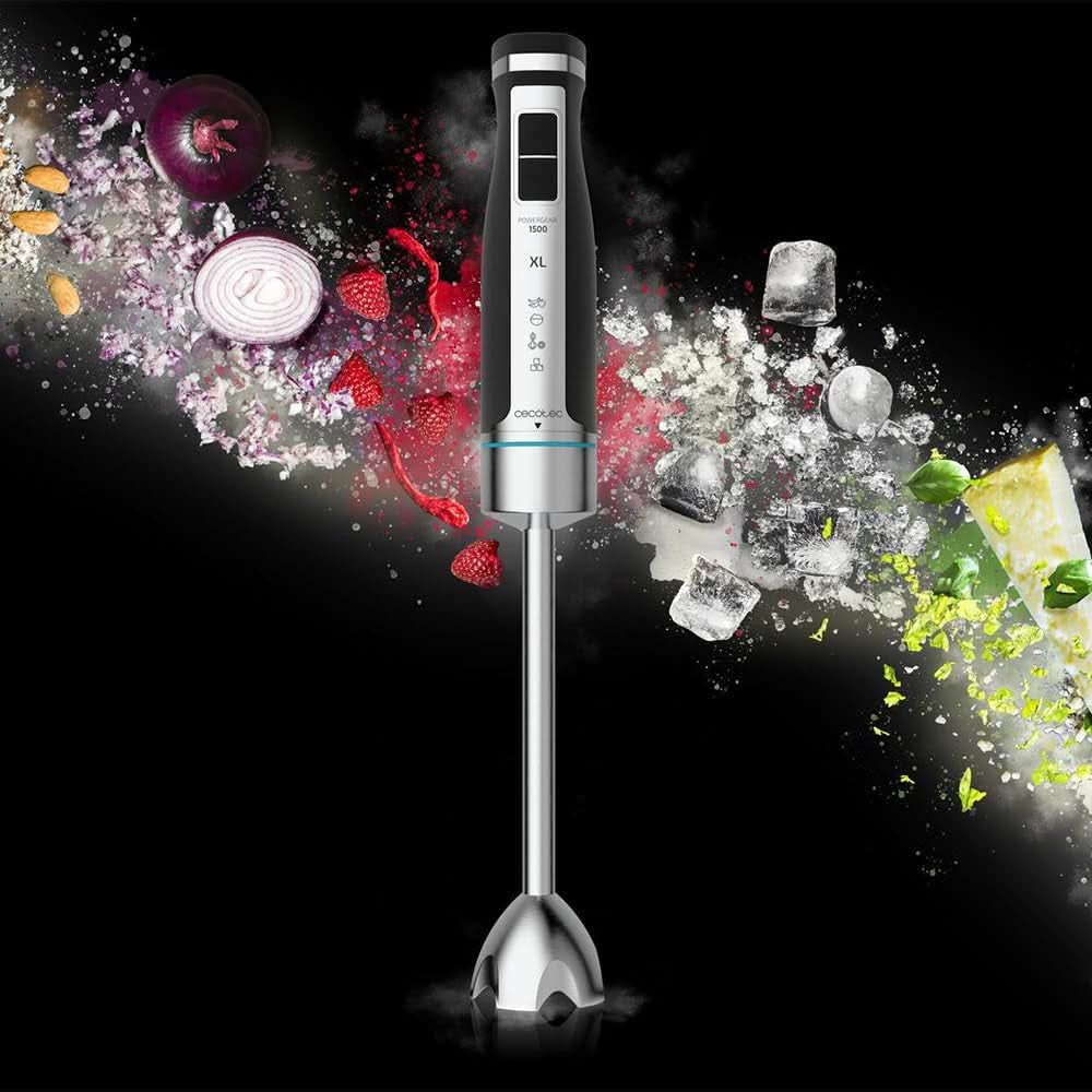 Cecotec Hand-Mixer Powergear 1500 - Klingen Aus Titanium Beschichtung, 21 Geschwindigkeitsstufen, 1500 W, Inklusiv Glas Mit Deckel. (Schwarz und Edelstahl, XL) Cucina Naty Shop