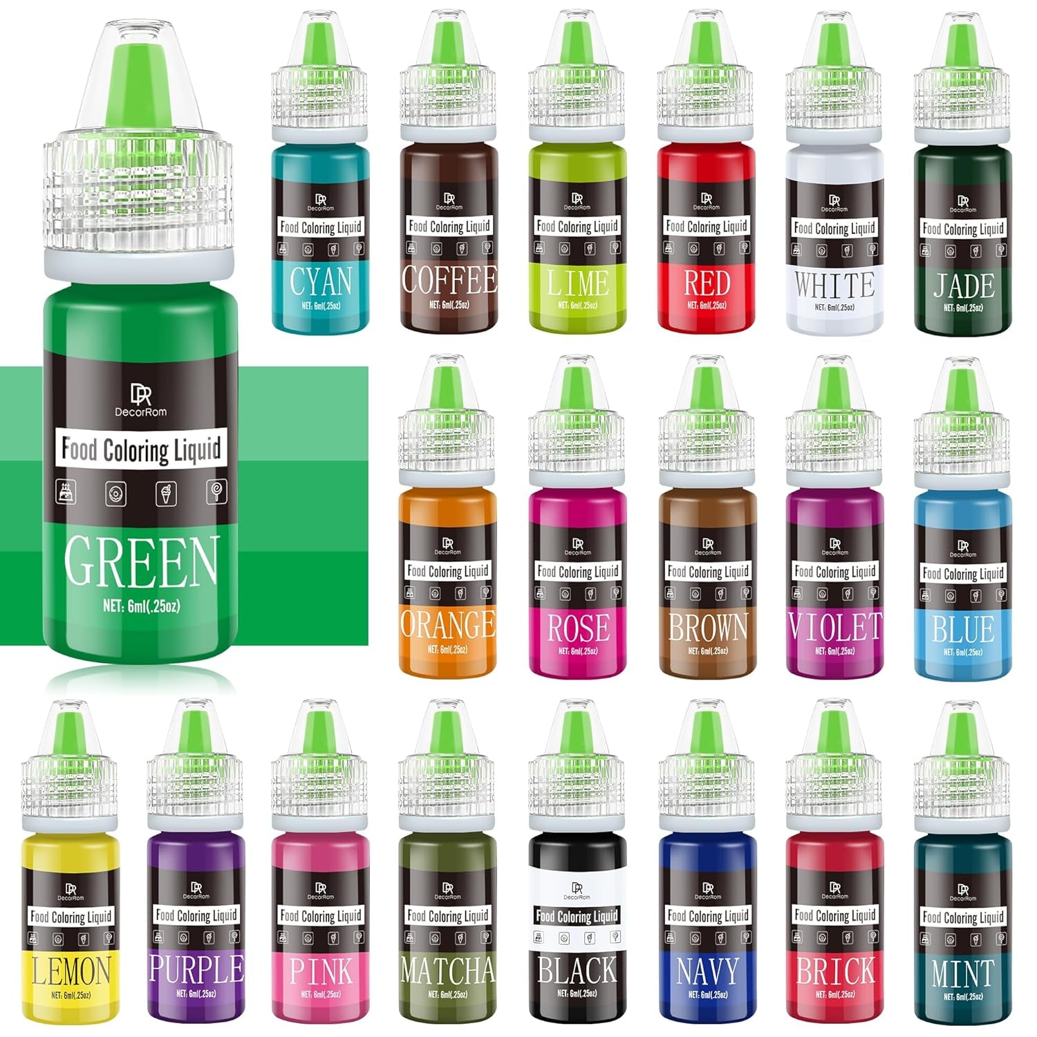 Colorant alimentar - 20 de culori x 10 ml coloranți alimentari concentrați lichizi pentru decorarea torturilor, copt, fursecuri, macaroane - Colorant alimentar fără zahăr pentru băuturi, decorarea torturilor, slime DIY, ouă de Paște