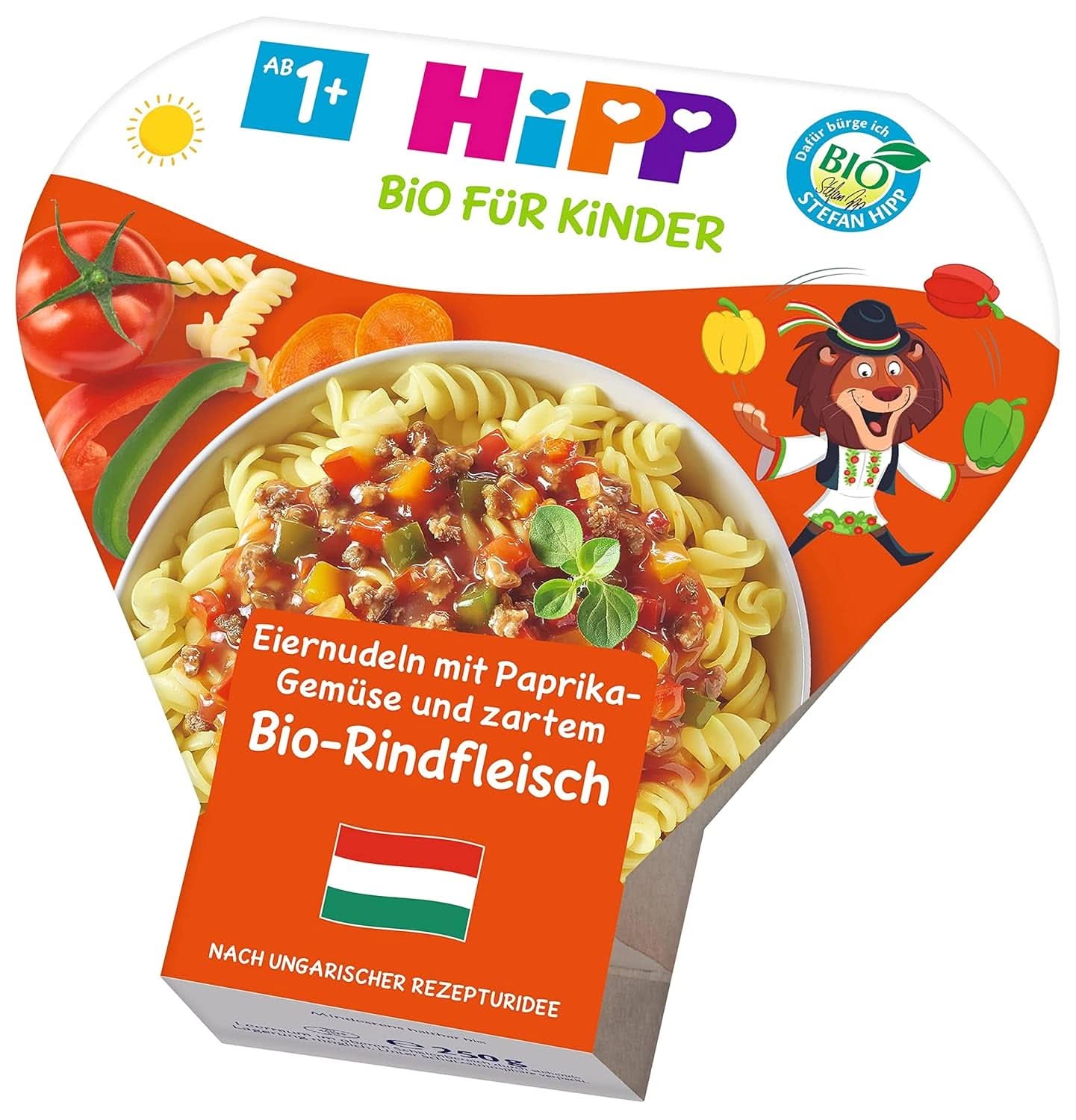 Hipp Bio Für Kinder Kinderteller - Menu in ciotola - Tagliatelle con uova, verdure con peperoni e tenera carne di manzo biologica, conf. da 6 Mamma e Bambino Naty Shop