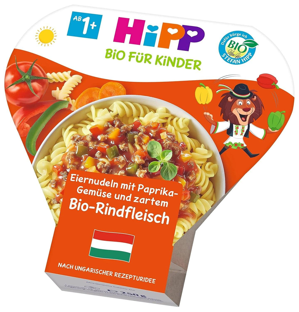 Hipp Bio Für Kinder Kinderteller - Menu in ciotola - Tagliatelle con uova, verdure con peperoni e tenera carne di manzo biologica, conf. da 6 Mamma e Bambino Naty Shop