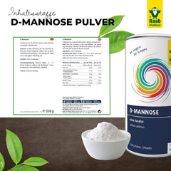 Raab Vitalfood® D-Mannosio in polvere (220 G) - Frei Von Zusätzen, Vegan, Glutenfrei, Gut Löslich, Mit Meßlöffel in Der Dose, Vorratspackung, 100% D-Mannosio (Gewonnen Aus Mais) Dolcificanti Naty Shop