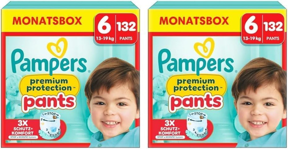 Pantaloni di protezione Premium Pampers taglia 7, 123 pannolini, 15 kg+, con regolazione a 360° e polsini morbidi anti-perdite per comfort e protezione ottimali