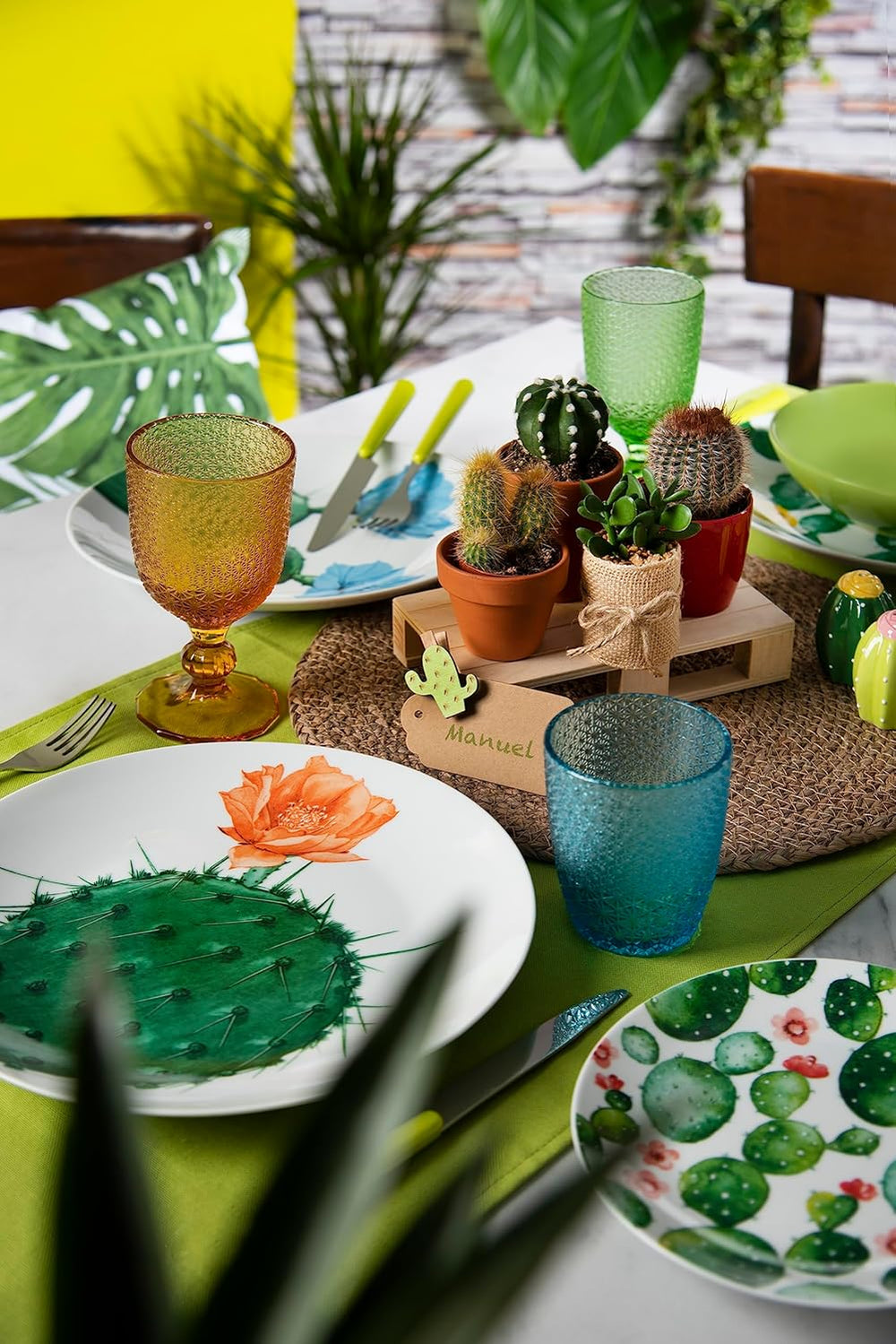 Set de veselă Excelsa Color Cactus, 18 piese, multicolor