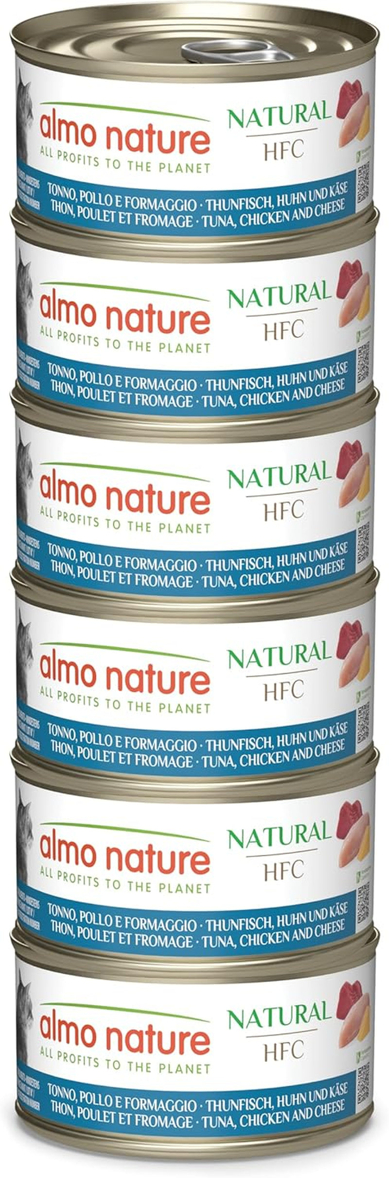Almo Nature HFC Natural - Hrană umedă pentru pisici adulte - Ton, Pui și Brânză - Calitate umană, Fără gluten - 6 x 70g