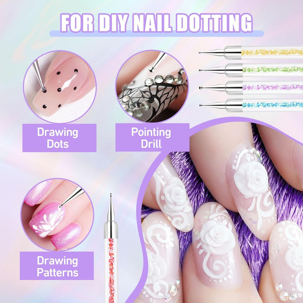 Sularpek 6 Stück Nagel Pinsel, Nail Art Pinsel, Pinsel Nageldesign, Nagel Pinsel Set, Nail Art Dotting Tools Mit 1 Sponge Brush Applikator, Nageldesign Zubehör Für DIY Nail Art Design